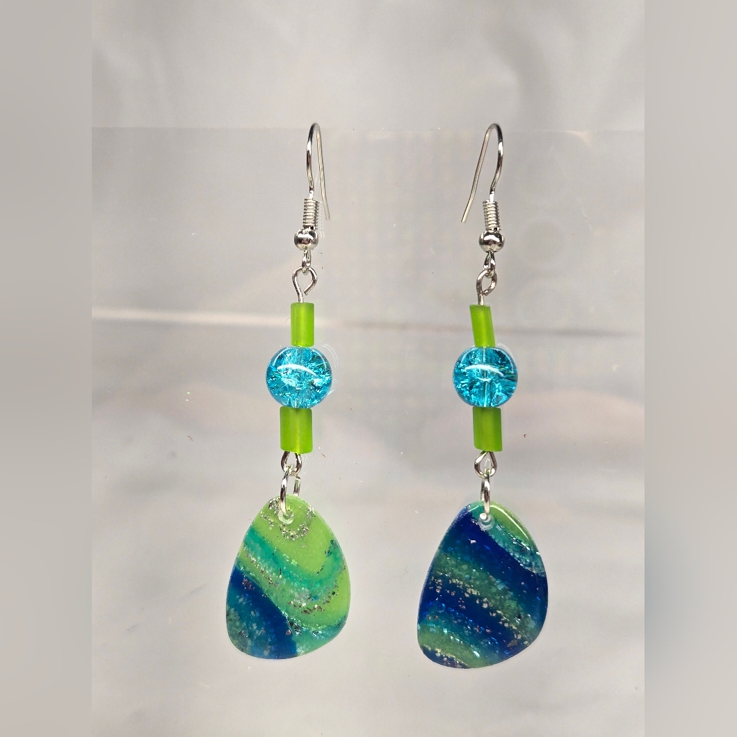 #B201- Vibrant Blue And Green Dangle Earrings